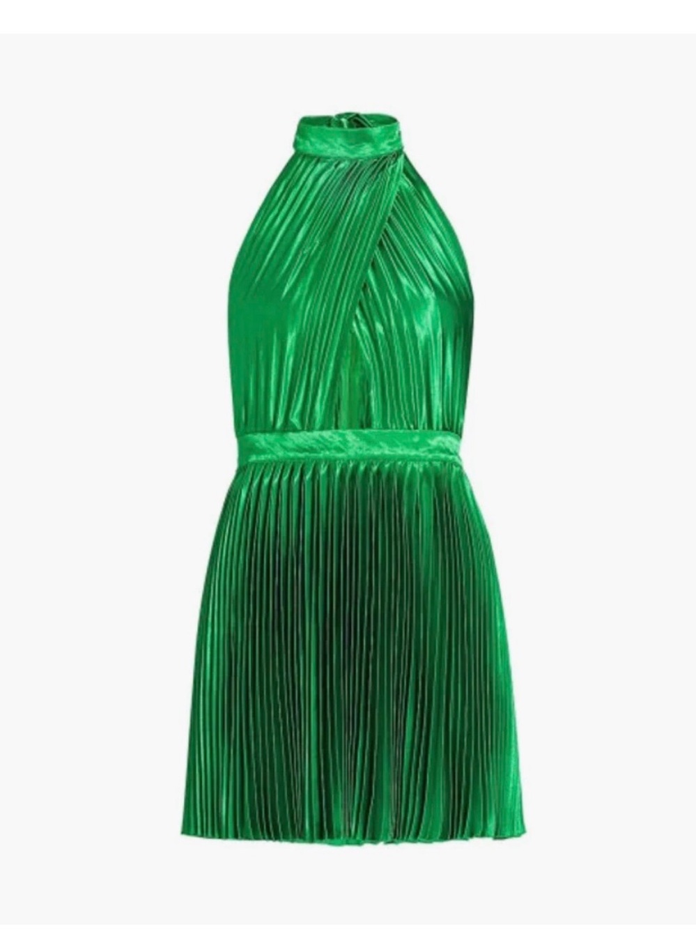 Green Halter Pleated Mini Dress